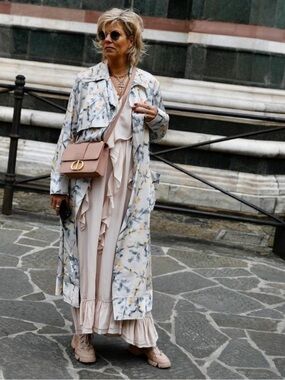 Zara Floral Maxi Trench Coat in Pale Pink & Gray